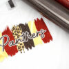 Gold, Red and Brown Glitter Flake Vinyl on White Shirt